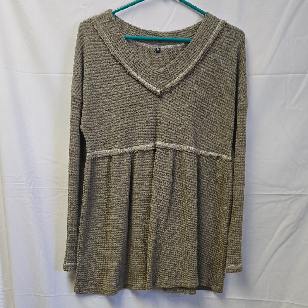 Gray Long Sleeve Waffle Knit Top